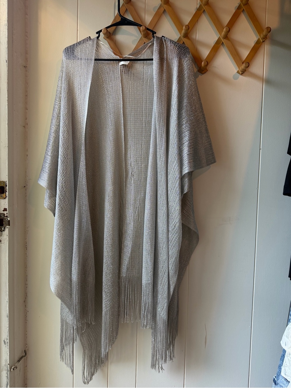 Cato Silver-Gray Open-Front Fringe Poncho